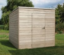 Box in iroko 250 x 300 cm met enkele deur en horizontale beplanking