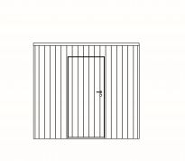 Box in iroko 200 x 300 cm met enkele deur en verticale beplanking