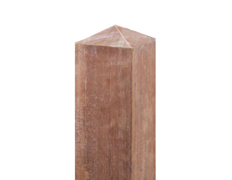 Vierkante paal in tropisch hardhout met diamantkop 14 x 14 x 300 cm