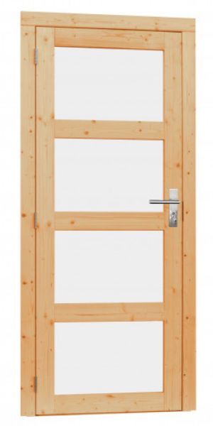Simple porte 4 fenêtres gauche - 90 x 201 cm - Pin blanc non-traité