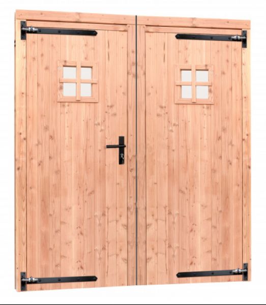 Douglas dubbele deur met zwart beslag - 168 x 201 cm - Onbehandeld