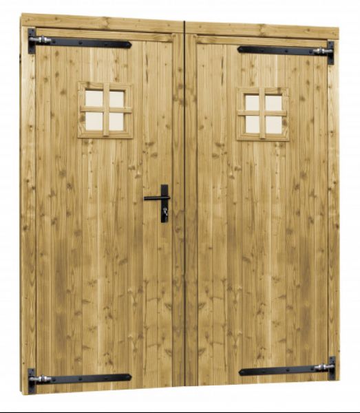 Douglas dubbele deur met zwart beslag - 168 x 201 cm - Geïmpregneerd