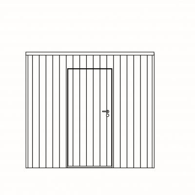 Box in iroko met enkele deur en verticale beplanking
